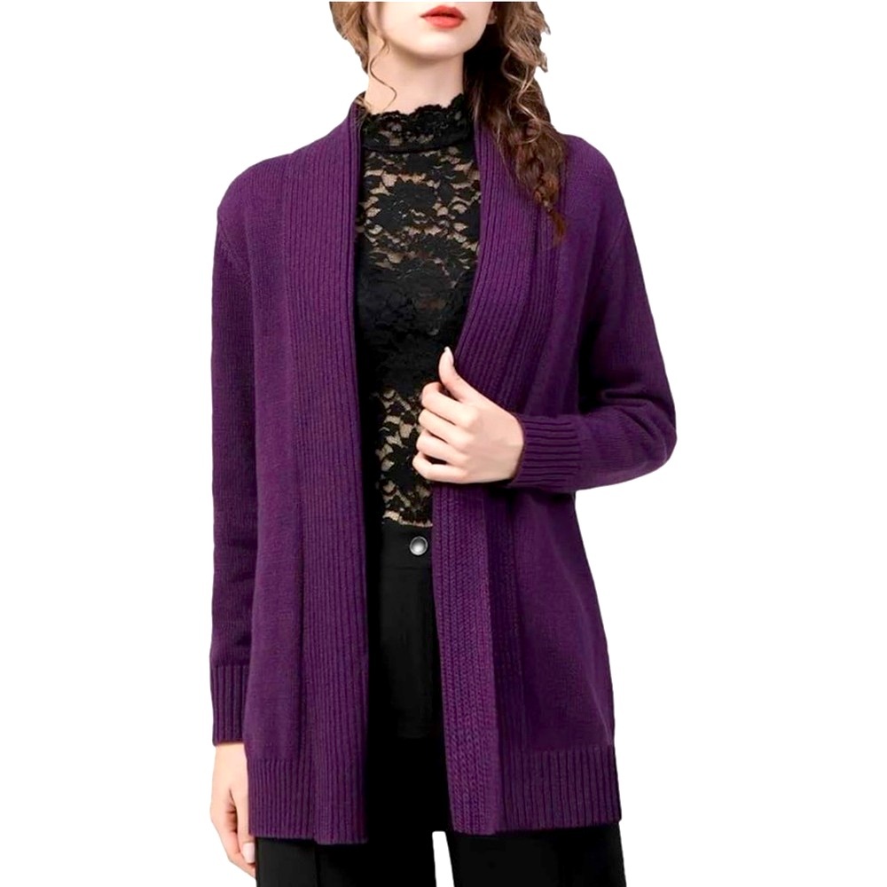 Cardigan Sweater Ribbed Knit Dressy Jumper Coat Purple Chicos 2 Woman Size Large